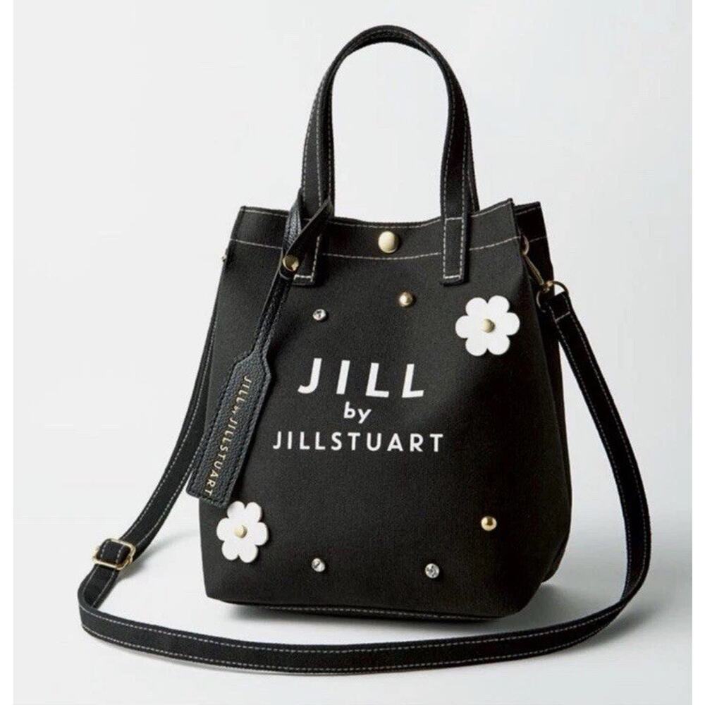 Jill Stuart Mini Canvas 2-Way Tote, Black White Floral Studs, Cute Playful Twee